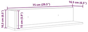 Ράφια τοίχου 2 τεμάχια Μπετόν Γκρι 75x16,5x16,5 cm Ξύλο μηχανής - Γκρι