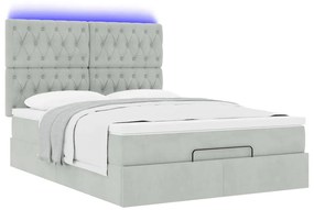 vidaXL Οθωμανικό κρεβάτι με στρώματα & LEDs Ανοιχτό γκρι Βελούδο