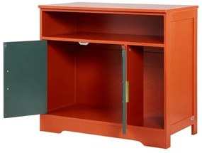 VEVOR Cat Litter Box Enclosure, 79.2 cm Hidden Litter Box Cabinet with Shelf &amp; Storage, Modern Style Indoor Cat Washroom, Wooden Kitty House Furniture End Table, Fit Most Litterboxes, Red &amp; Green