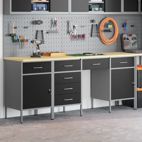 vidaXL Σετ Εργασίας 4 Τεμαχίων με Μαύρο Τραπέζι από Ξύλο και Ατσάλι
