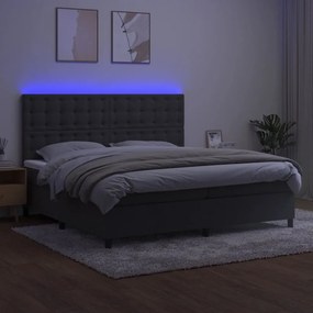 vidaXL Κρεβάτι Boxspring με Στρώμα &amp; LED Σκ. Γκρι 200x200εκ. Βελούδινο