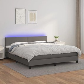Κρεβάτι Boxspring με Στρώμα &amp; LED Γκρι 160x200 εκ. Συνθ. Δέρμα