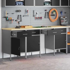 Set εργασίας 4 τεμαχίων vidaXL με cabinet και τραπέζι Μαύρο Επεξεργασμένο ξύλο και Χάλυβα