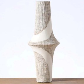 Βάζο Ανάγλυφο FIK358 18x18x47cm White-Beige Epsiel Πολυρεσίνη