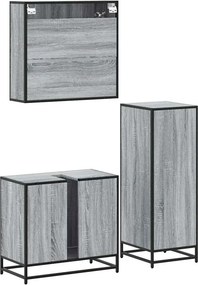vidaXL Σετ Επίπλων Μπάνιου 3 Τεμαχίων Γκρι Sonoma Επεξεργασμένο Ξύλο