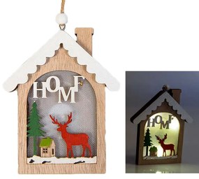 Χριστουγεννιάτικο Ξύλινο Στολίδι Σπιτάκι Φωτιζόμενο 12cm 236108b