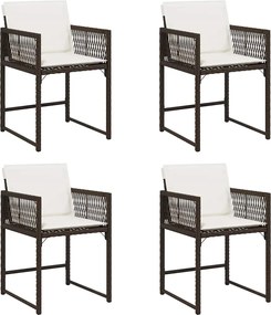 vidaXL Καρέκλες Κήπου 4 τεμ. Καφέ Συνθ. Ρατάν Μαξιλάρια