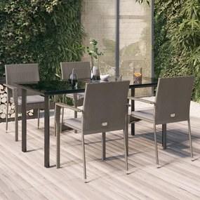 vidaXL Σετ Τραπεζαρίας Κήπου 5 τεμ Μαύρο&amp;Γκρι Συνθ. Ρατάν με Μαξιλάρια