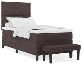 vidaXL Κρεβάτι Box Spring με Στρώμα & Πάγκο Σκούρο Καφέ 90x200 εκ. Ύφασμα