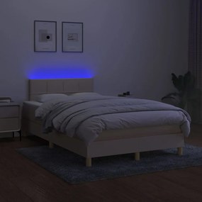 vidaXL Κρεβάτι Boxspring με Στρώμα &amp; LED Κρεμ 120x200 εκ. Υφασμάτινο