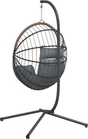 vidaXL Πολυθρόνα Egg Κρεμαστή με Βάση Αν. Γκρι Συνθ. Ρατάν / Ατσάλι