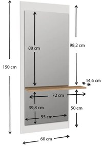 Καθρέπτης τοίχου Piyar Μegapap χρώμα λευκό 60x14,6x150εκ.