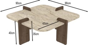 Τραπεζάκι Σαλονιού Τραβερτίνη / Καρυδί MEVA 90x90x35