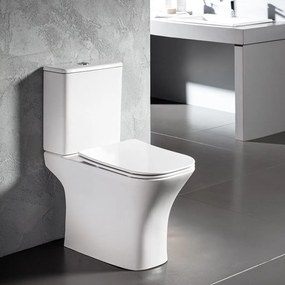 Bianco Ceramica Delia Rimless DL12000SC Λεκάνη Δαπέδου Χαμηλής Πίεσης Λευκή Με Slim Soft Close Κάλυμα 65 εκ.