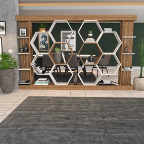 Βιβλιοθήκη Λευκό / Καρυδί PRICLAS 140x29.6x177.4