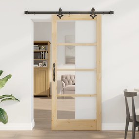 vidaXL Συρόμενη Πόρτα  με Σετ Εξαρτημάτων 86x198.5 εκ Συμπαγές Ξύλο Πεύκου