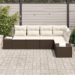 vidaXL Σετ Καναπέ Κήπου 5 pcs Καφέ, Κρέμα Πολυ rattan, βαμμένο ατσάλι