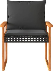 vidaXL Σετ Επίπλων Bistro 3 τεμ. Μαύρο Συνθ. Ρατάν/Ακακία + Μαξιλάρια