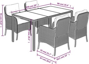 vidaXL Σετ Τραπεζαρίας Κήπου 5 Τεμαχίων Μαύρο Συνθ. Ρατάν με Μαξιλάρια