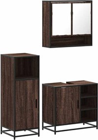 vidaXL Σετ Επίπλων Μπάνιου 3 Τεμαχίων Καφέ Δρυς από Τεχν. Ξύλο