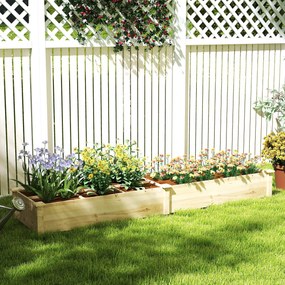 Outsunny Υπερυψωμένο παρτέρι, γλάστρα, 2 τεμαχίων, ανοιχτός πάτος, φυσικό ξύλινο πλαίσιο, εύκολη συναρμολόγηση, 237 x 60 x 25cm