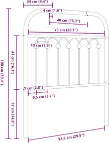 vidaXL Ανταλλακτικό κεφαλάρι Λευκό 75 εκ. Μεταλλικό