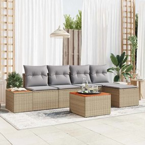 vidaXL Σετ Καναπέ Κήπου με μαξιλάρι 6 pcs Μπεζ Πολυ ράταν