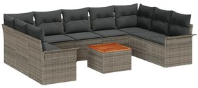 vidaXL Σετ Καναπέ Κήπου με μαξιλάρι 10 pcs Γκρι συνθετικό ρατάν
