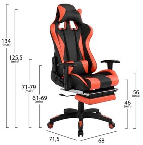 ΚΑΡΕΚΛΑ ΓΡΑΦΕΙΟΥ GAMING HM1063.01 SPEED ΜΑΥΡΟ ΚΟΚΚΙΝΟ &amp; ΥΠΟΠΟΔΙΟ 68 x 71,5 x 134 cm - HM1063.01