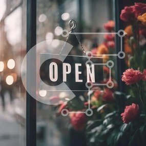 Intra Συλλεκτικό Ξύλινο Παζλ Plywood  4mm - Ανοιχτή πινακίδα και πολύχρωμα λουλούδια στη βιτρίνα Σε Ξύλινο Κουτί - Διαστάσεις: 10x10 cm – 25 κομμάτια