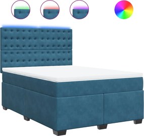 vidaXL Κρεβάτι Boxspring με Στρώμα Μπλε 160x200 εκ. Βελούδινο