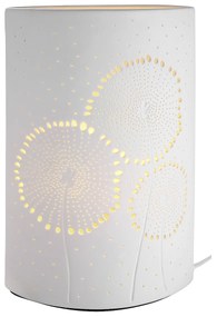 Λάμπα Επιτραπέζια Εκλειπτική Με Διακόσμηση Λουλούδι Λευκό Πορσελάνη 12x12x28cm | Συσκευασία 1 τμχ