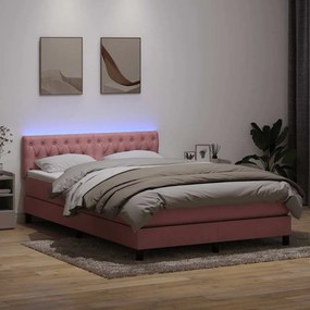 vidaXL Κρεβάτι Boxspring με Στρώμα &amp; LED ροζ 160x220 cm Βελούδινο