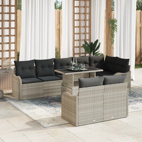 vidaXL Σετ Καναπέ Κήπου 9 Τεμαχίων με Μαξιλάρια Ανοιχτό Γκρι Πολυ Ρατάν