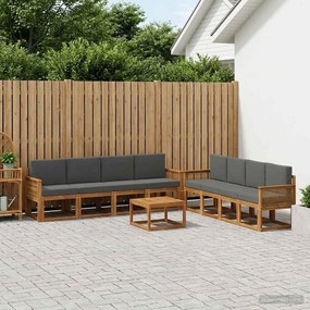 vidaXL Σειρά Καναπέ Εξωτερικού 9 pcs Φυσικό και Ανθρακί Πολυεστέρας