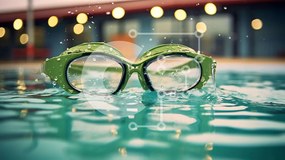 Intra Συλλεκτικό Ξύλινο Παζλ Plywood  4mm - Πράσινα γυαλιά που επιπλέουν στην πισίνα Σε Ξύλινο Κουτί - Διαστάσεις Puzzle: 10x10 cm – 25 κομμάτια