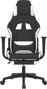 vidaXL Καρέκλα Μασάζ Gaming Μαύρη/Λευκή Ύφασμα με Υποπόδιο
