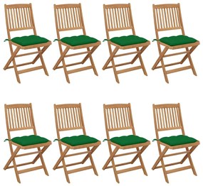 3075041 vidaXL Καρέκλες Κήπου Πτυσσόμενες 8 τεμ Μασίφ Ξύλο Ακακίας &amp; Μαξιλάρια Πράσινο, 1 Τεμάχιο