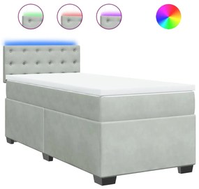 vidaXL Κρεβάτι Boxspring με Στρώμα Ανοιχτό Γκρι 90x190 εκ. Βελούδινο