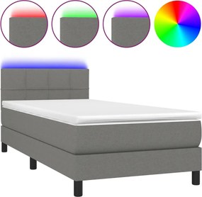 vidaXL Κρεβάτι Boxspring με Στρώμα &amp; LED Σκ.Γκρι 100x200 εκ Υφασμάτινο