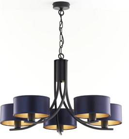 Κρεμαστό Πολύφωτο Arthur Φ75cm Μαύρο με Μπλε Ύφασμα