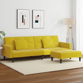 vidaXL Καναπές Κρεβάτι Διθέσιος με Υποπόδιο Κίτρινος Βελούδινος