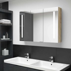 VidaXL Καθρέφτης Μπάνιου με Ντουλάπι & LED Λευκο/Δρυς 89x14x62 εκ.