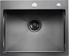 VEVOR 55cm Kitchen Sink Topmount Single Bowl Drop-In Basin Stainless Steel Black