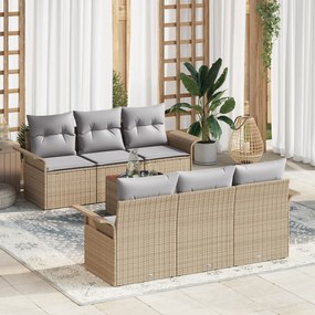 vidaXL Σετ Σαπονιών 7 Τεμαχίων με Μαξιλάρια σε Μπεζ Ρατάν Ακακίας
