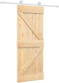 vidaXL Συρόμενη Πόρτα 80 x 210 cm Μασίφ Ξύλο Πεύκου Φυσικό και Λευκό