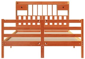 Κρεβάτι Βιβλιοθήκη Χωρίς Στρώμα 150x200 εκ Μασίφ Ξύλο Πεύκου - Καφέ