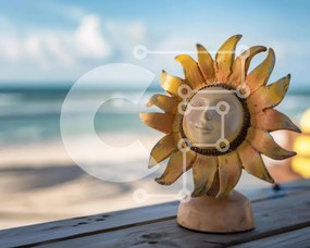 Intra Συλλεκτικό Ξύλινο Παζλ Plywood 4mm - Ξύλινο άγαλμα σε σχήμα ήλιου κοντά στην παραλία Σε Ξύλινο Κουτί - Διαστάσεις: 10x10 cm – 25 κομμάτια