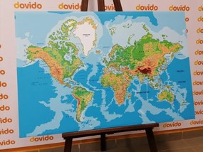 Εικόνα σε έναν κλασικό παγκόσμιο χάρτη από φελλό - 90x60  wooden