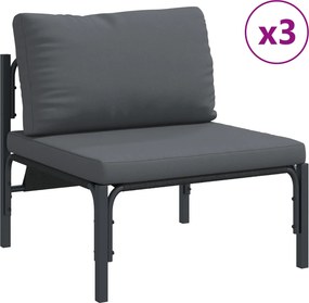 vidaXL Σετ Καναπέ Κήπου με μαξιλάρι 7 pcs Μαύρο Ατσάλι